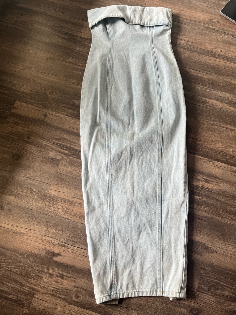 Meshki Light Blue Strapless Denim Pencil Skirt
